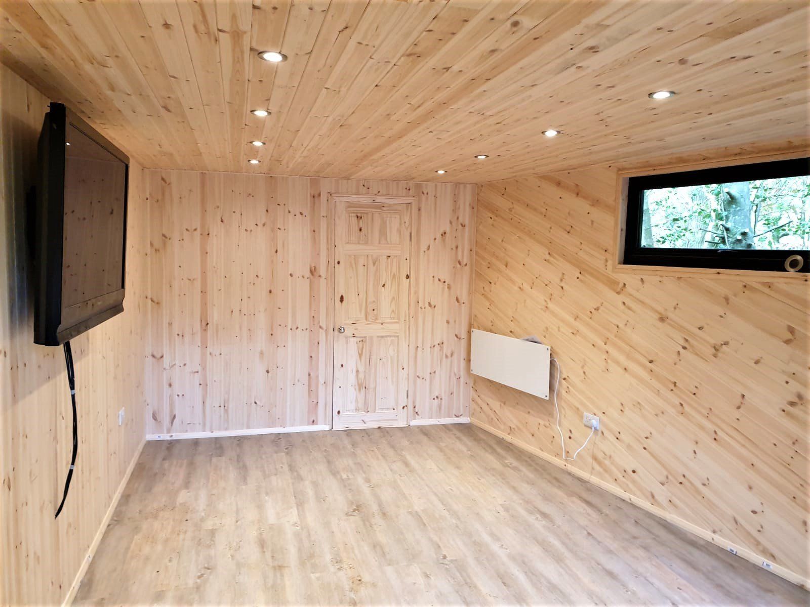 Beautiful natural wood interior for garden room