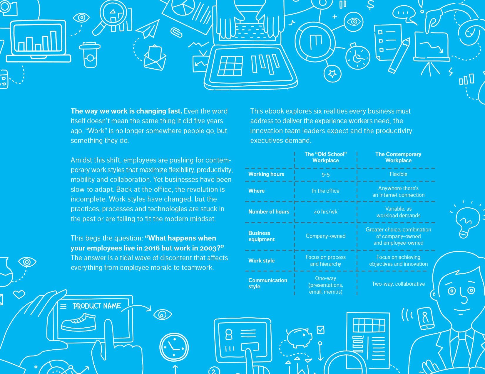 A blue background with a lot of icons on it