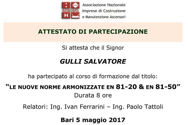 attestato di partecipazione Gulli