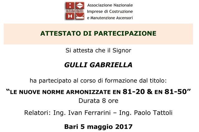 attestato di partecipazione