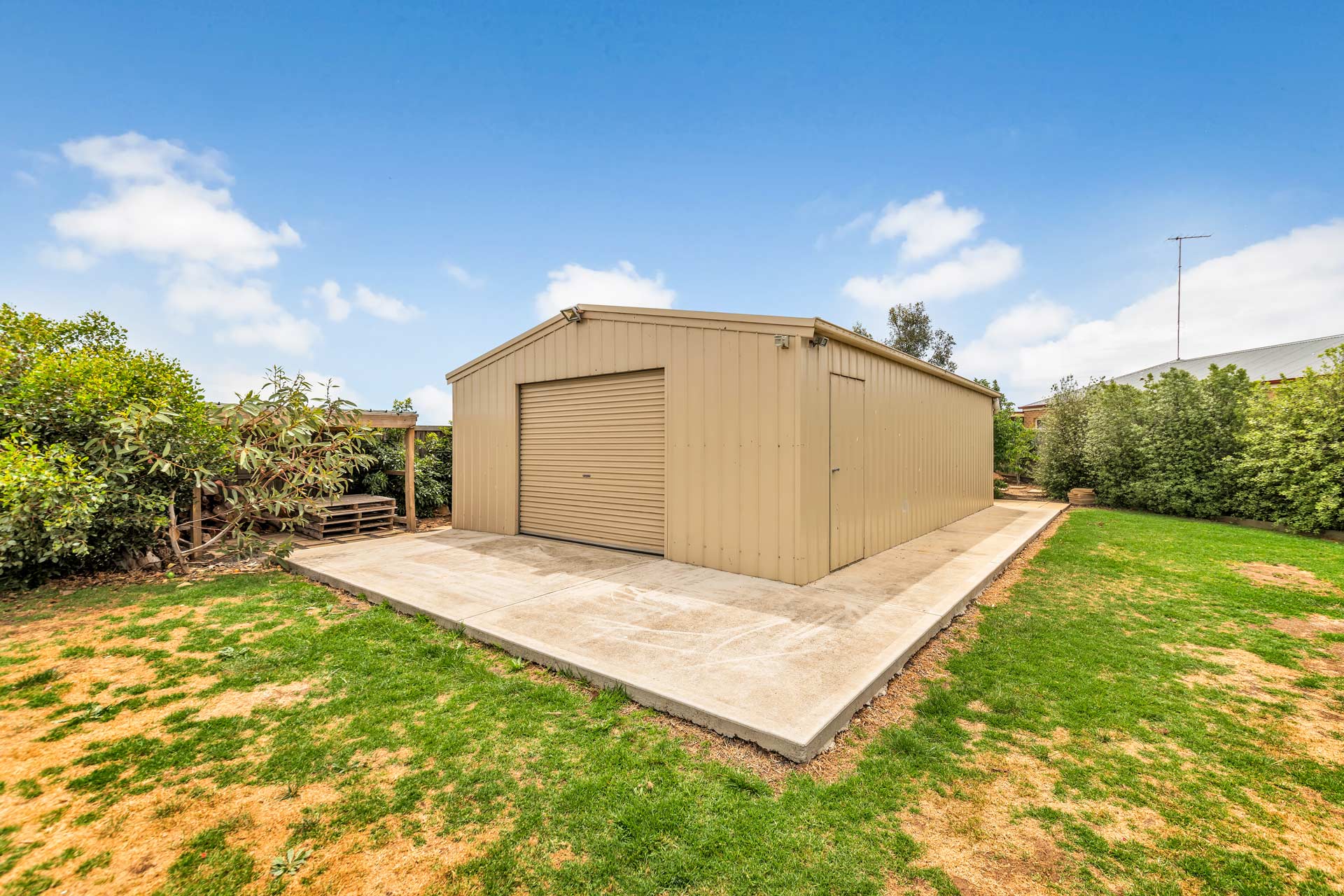 Farm house with garage door