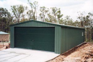 Green outdoor garage barn