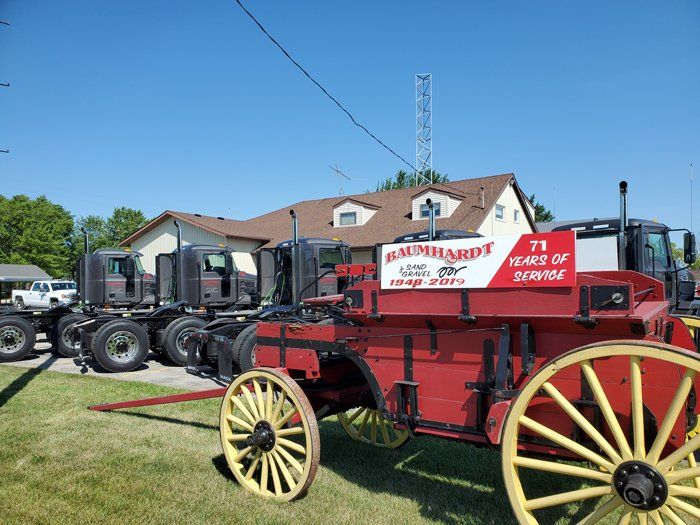 Trucks Parked Outside the Building — Eden, WI — Baumhardt Sand & Gravel, Inc.