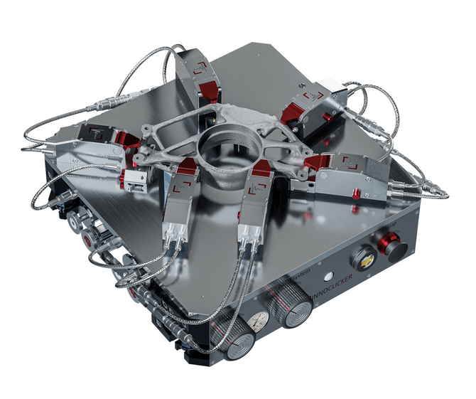 Innoclicker spannsystem spannt 3D druck Radträger Bauteil Innoclicker spannsystem spannt 3D druck Radträger Bauteil