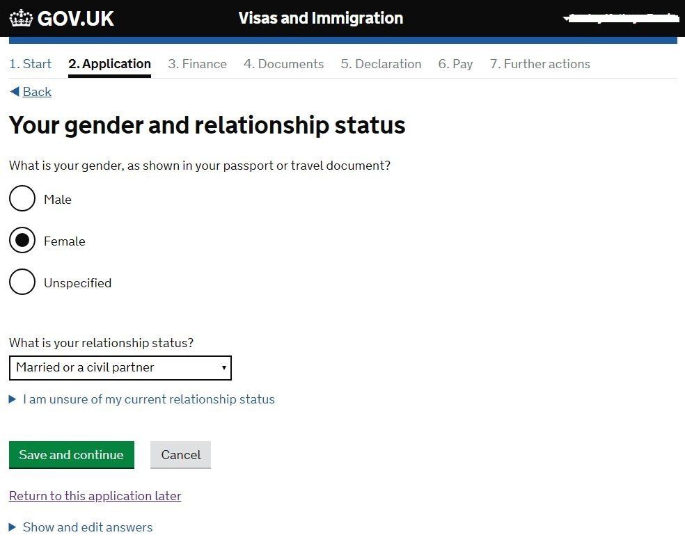 a section from the uk partner visa application form