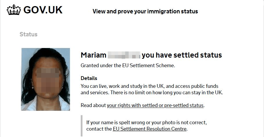 EU Settlement Record | Settled Status