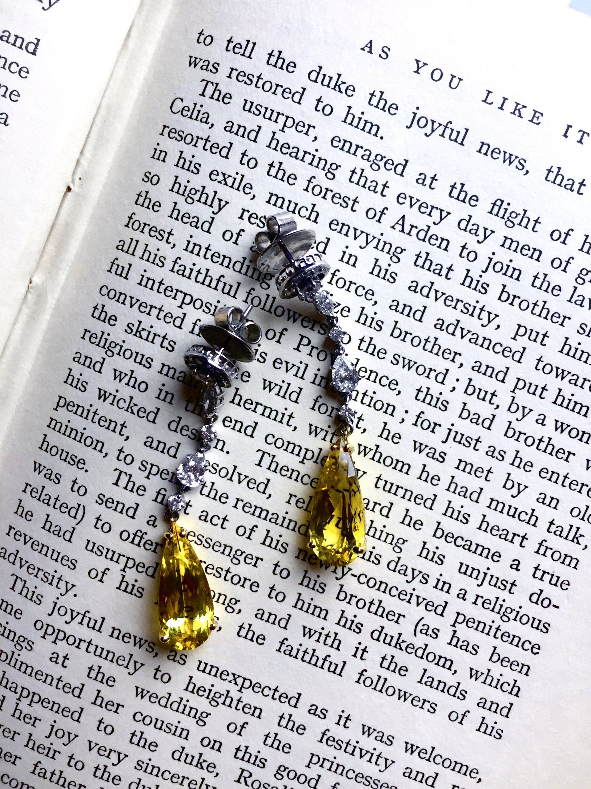 Yellow beryl and diamond antique earrings