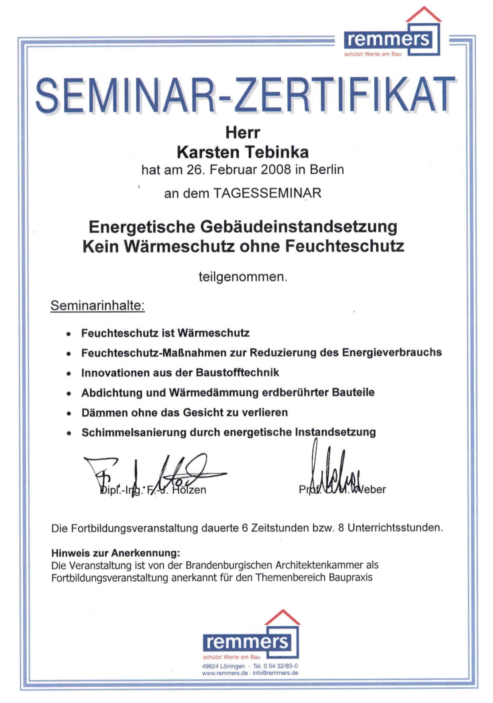 Es handelt sich um eine Bescheinigung mit der Aufschrift Seminar-Zertifikat.