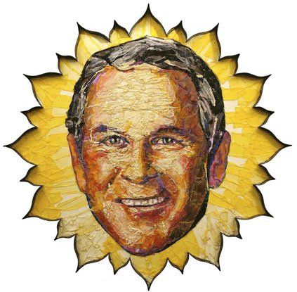 A painting of a man 's face in the shape of a sun