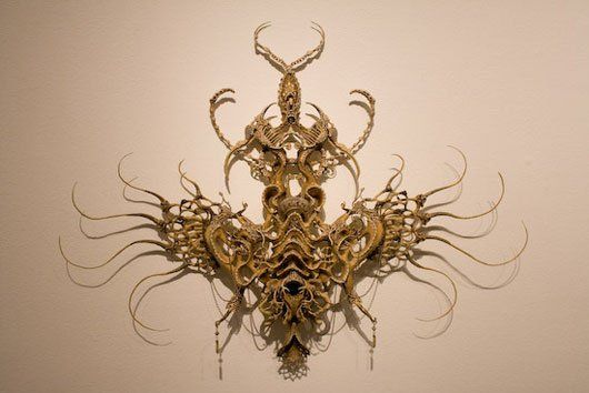 A close up of a sculpture on a wall