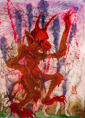 It is a painting of a demon with horns and wings.