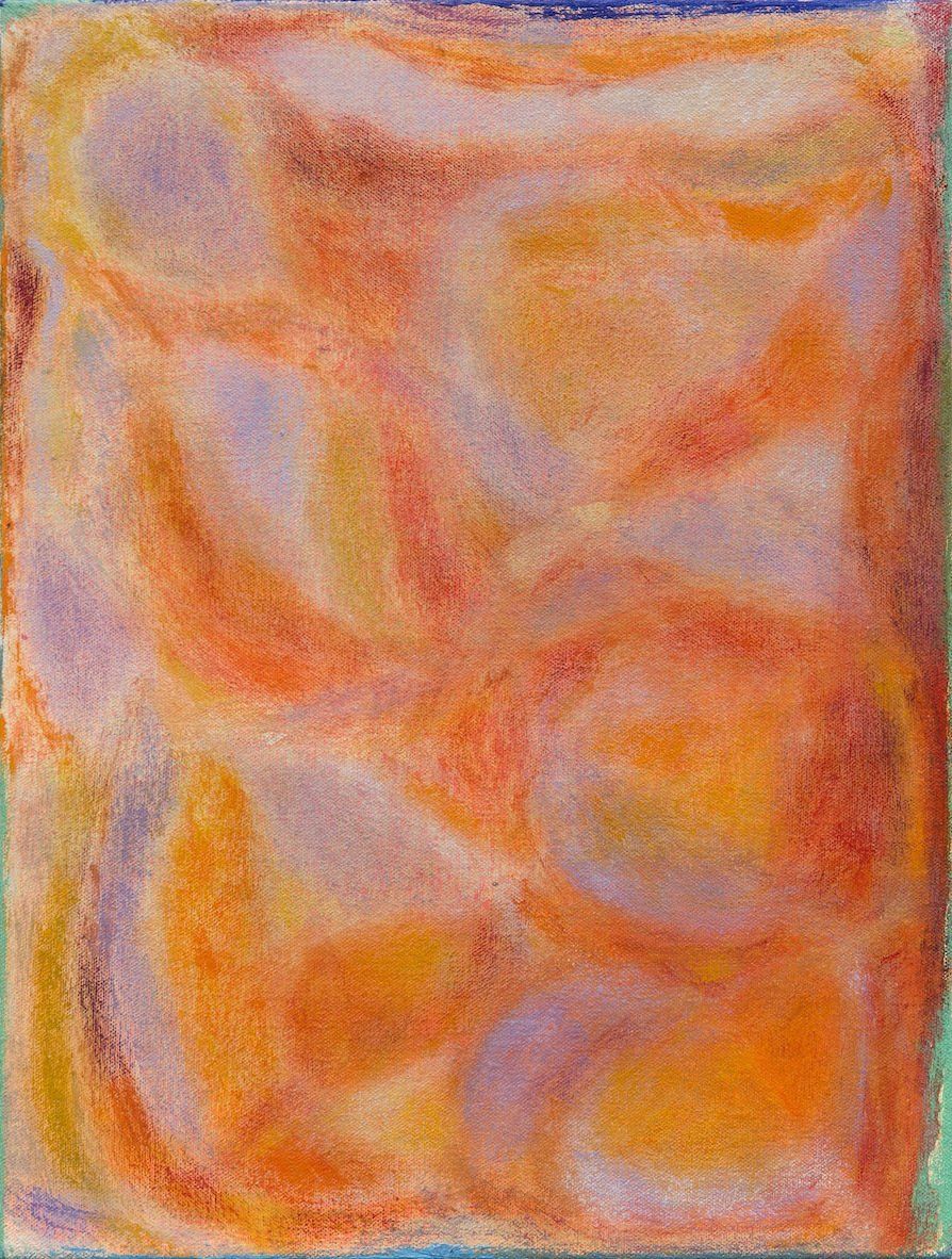 A close up of a colorful painting on a green background.
