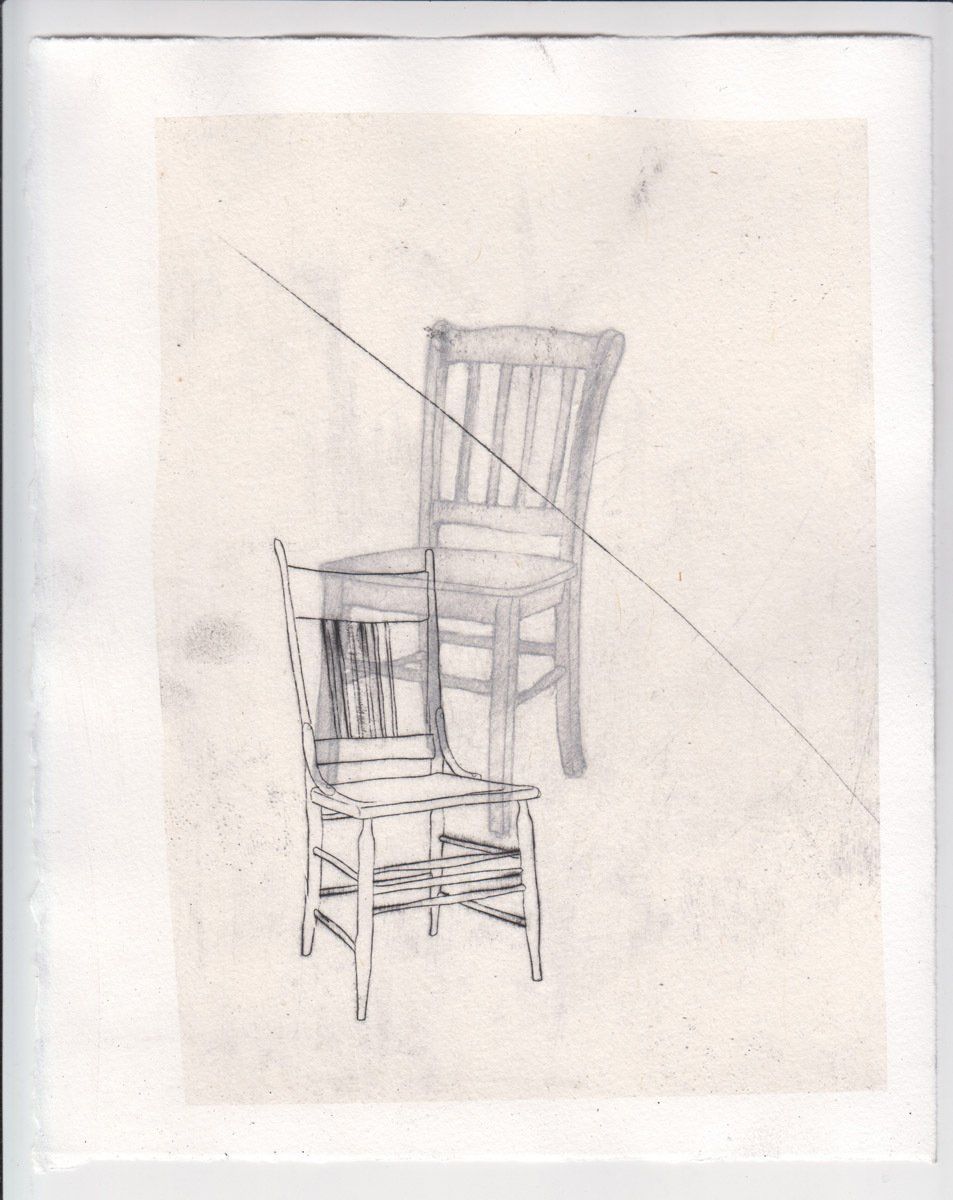 A drawing of two chairs stacked on top of each other