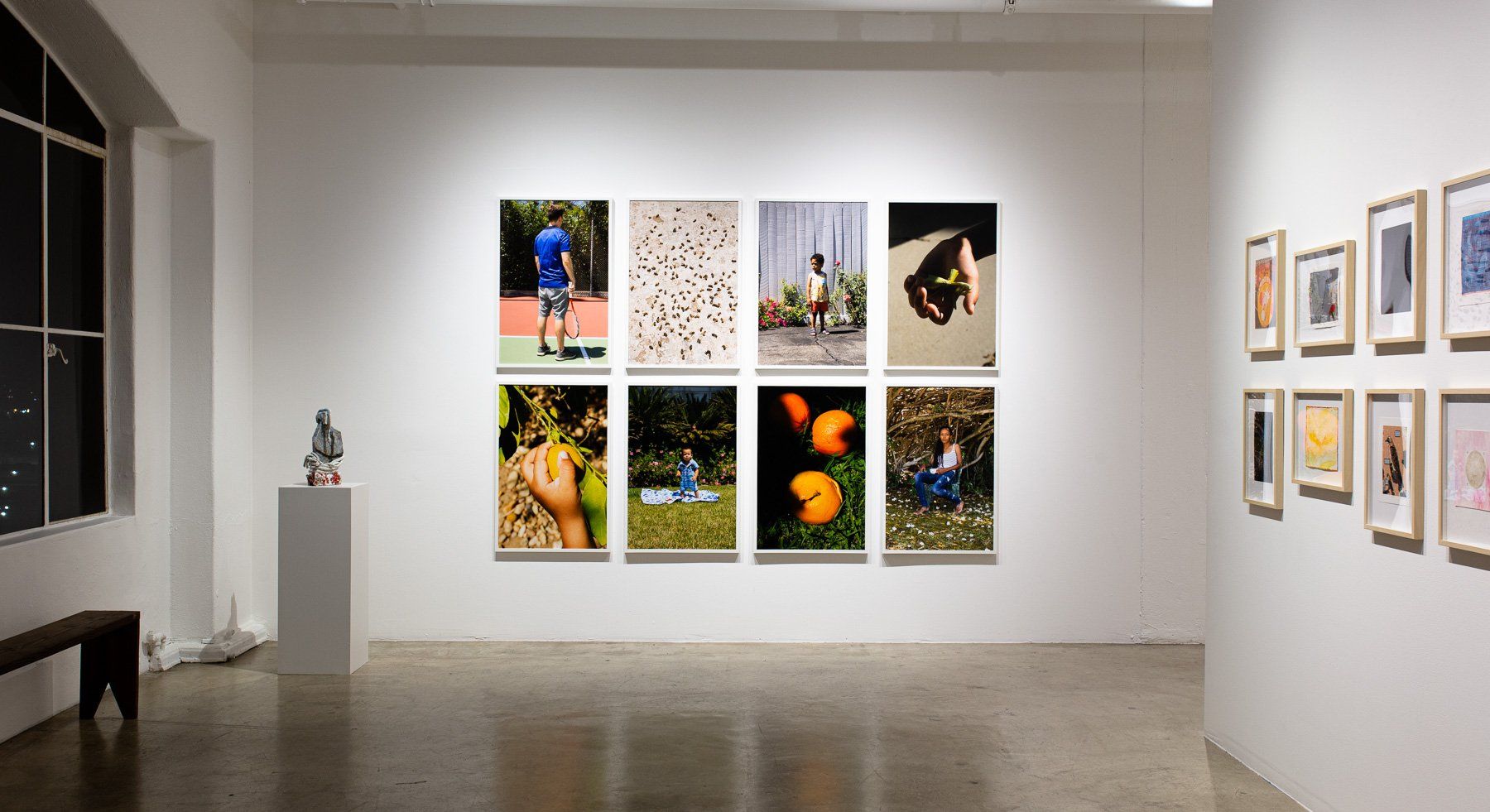 A room with a lot of pictures on the wall.