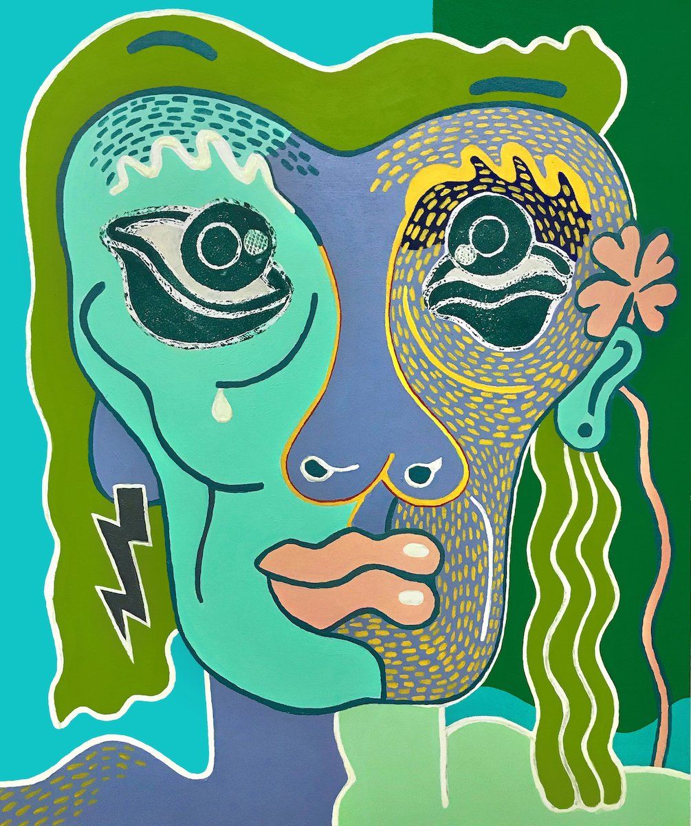 A painting of a woman with a flower in her hair