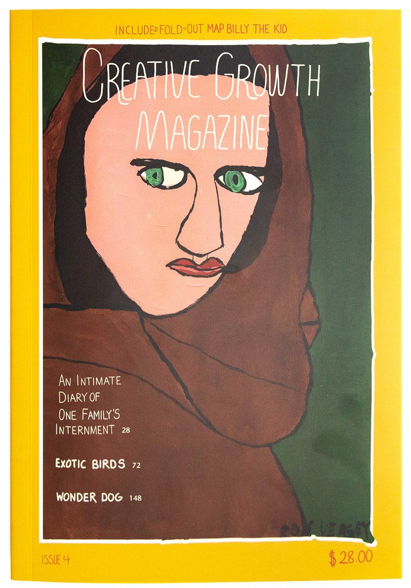 A drawing of a woman with green eyes on the cover of creative growth magazine