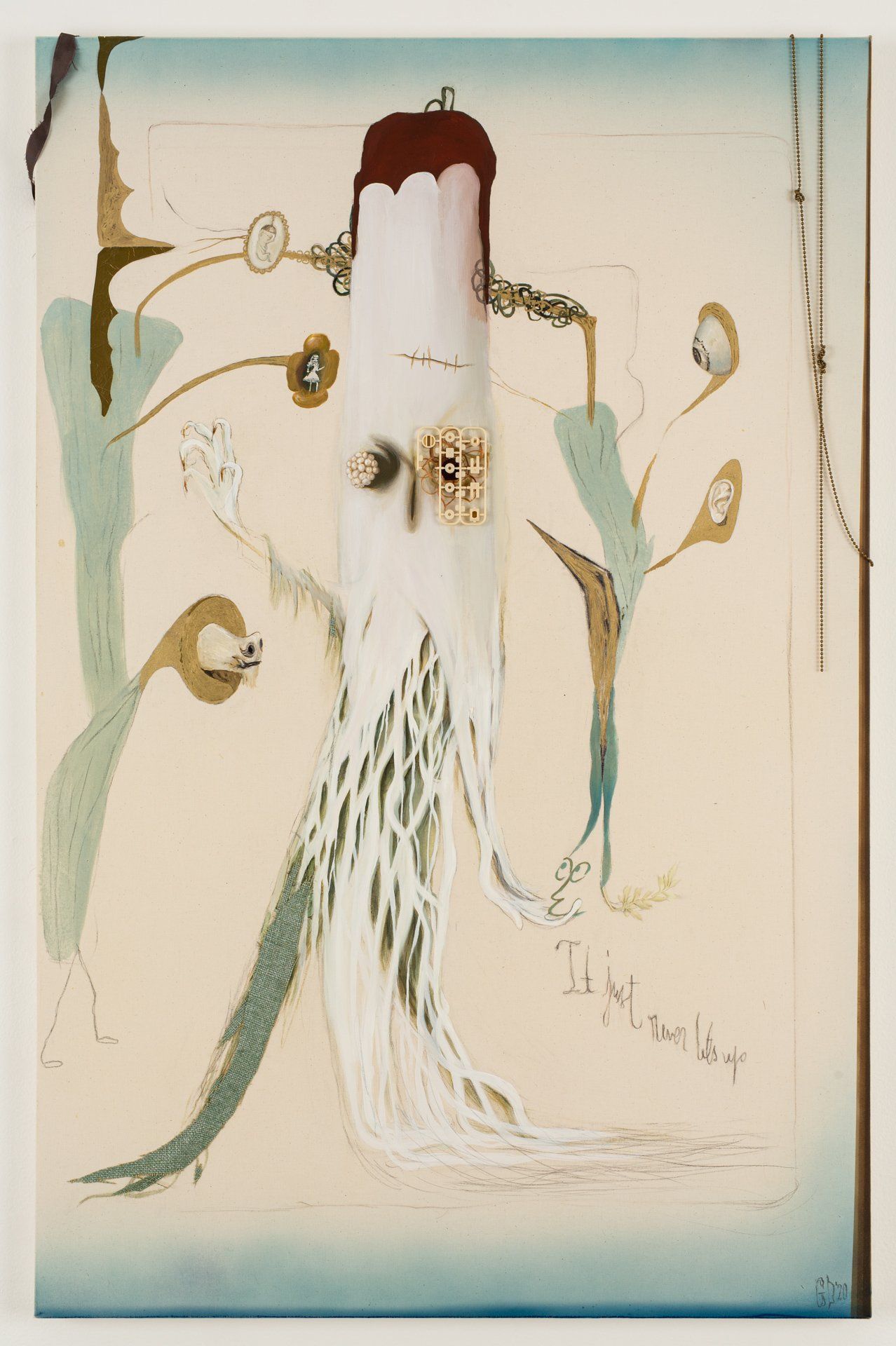 A painting of a bird with a long tail