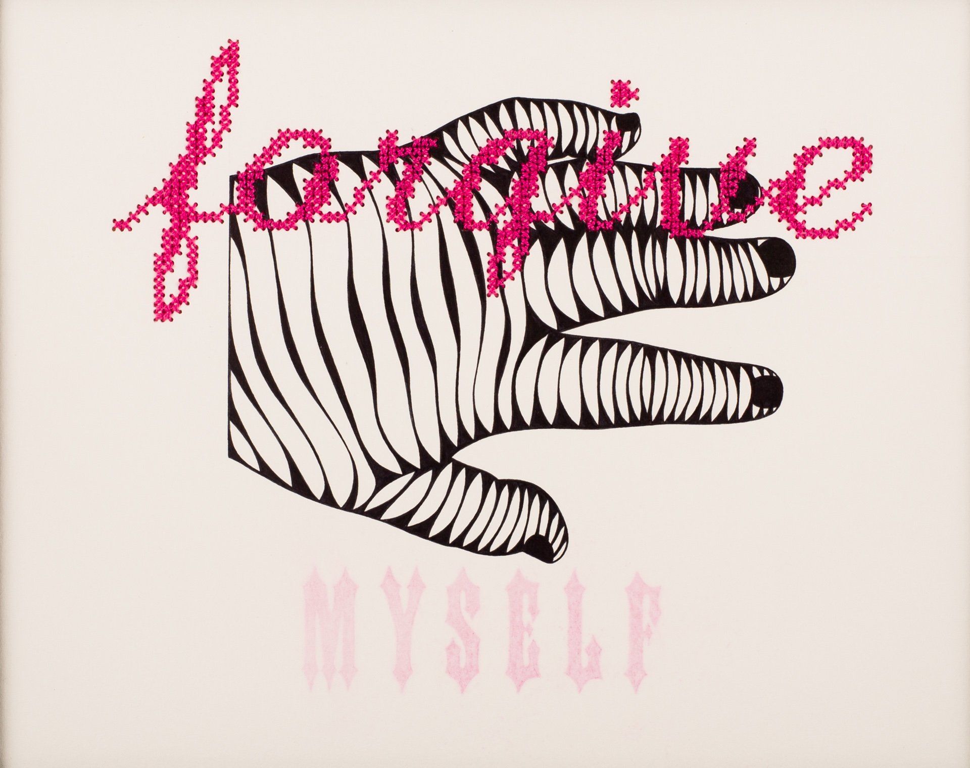 A zebra print hand with the words forgive myself written on it
