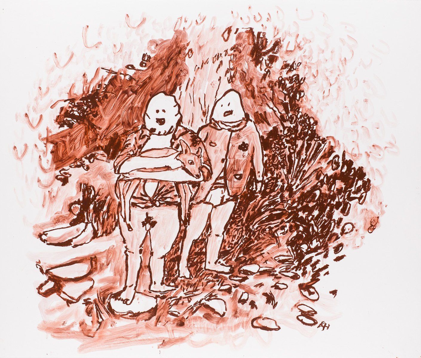 A drawing of two people sitting at a table