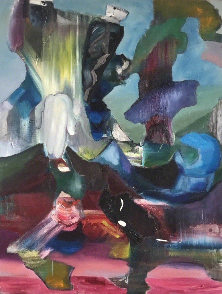 A close up of a painting with a lot of colors