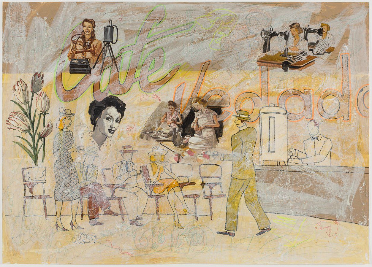 A painting of a man and woman standing next to each other