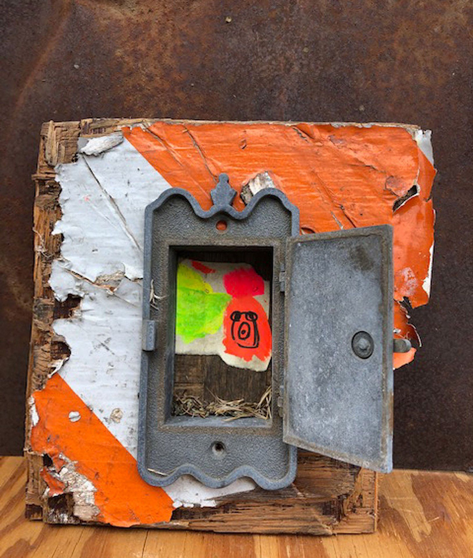 A painting of a telephone with the door open