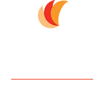 A white background with a red and orange flame and a line.