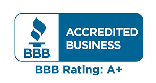 BBB Accredited Business logo, blue and white, with an A+ rating.