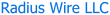 A blue logo for radius wire llc on a white background