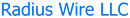 A blue logo for radius wire llc on a white background