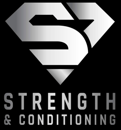 A logo for strength and conditioning with a superman symbol