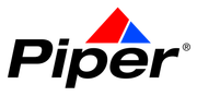 A piper logo with a red , blue and white triangle on a white background.