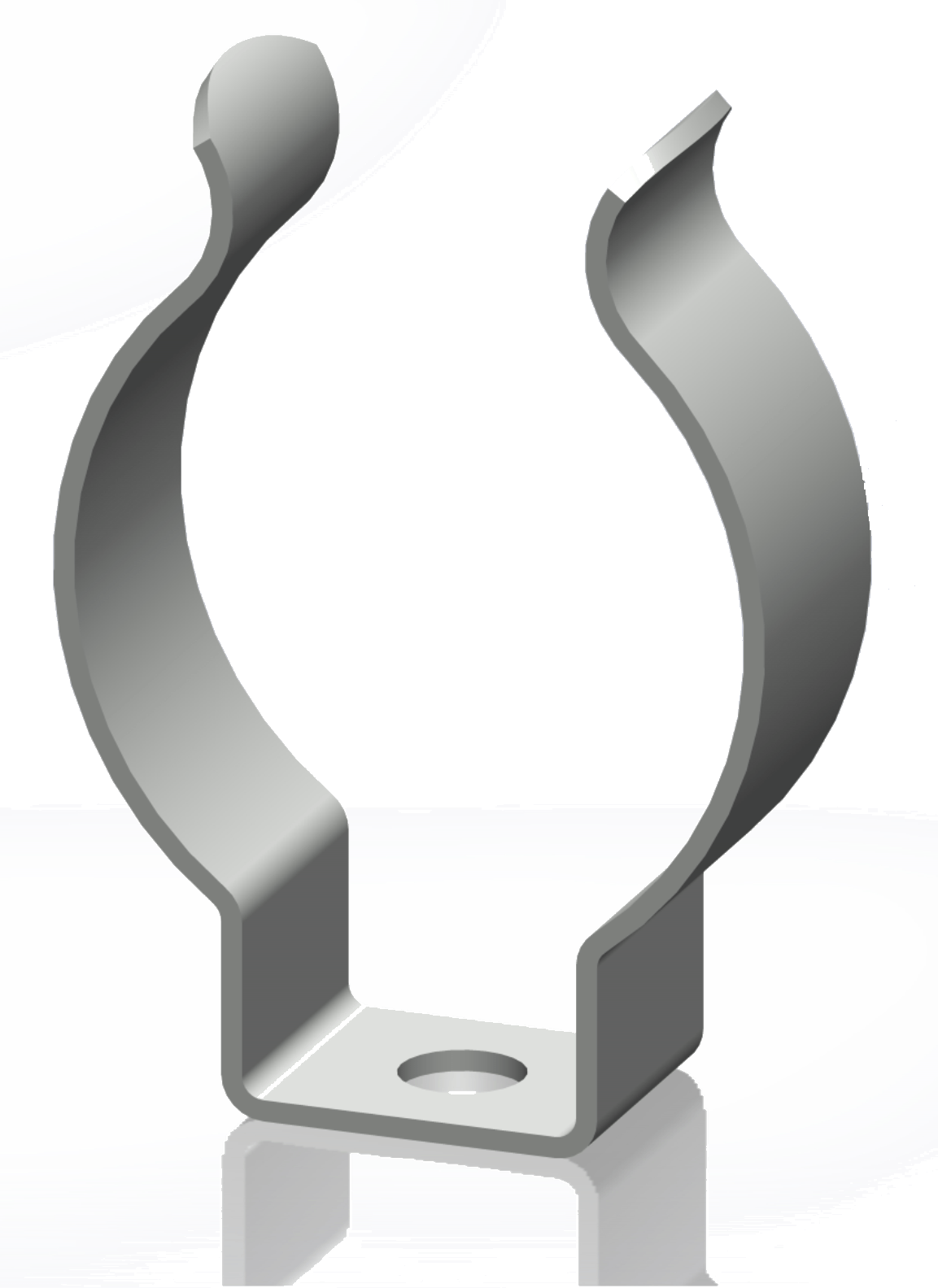 Metal spring clip with a base and curved arms.