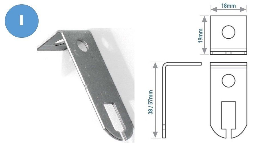 Metal bracket with dimensions and technical drawing.