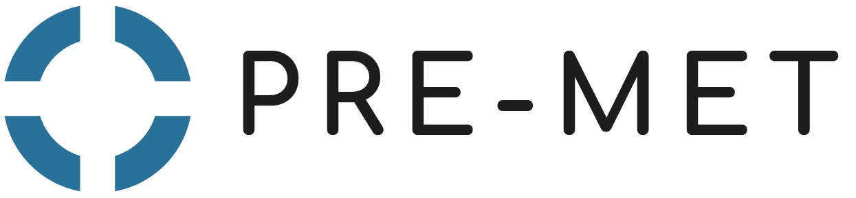 Logo of PRE-MET with a blue circular graphic beside the text.