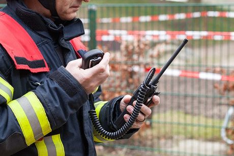 Microwave Radio — Firefighter Using Two Way Radio in Anaconda. MT Microwave Radio — Firefighter Using Two Way Radio in Anaconda. MT