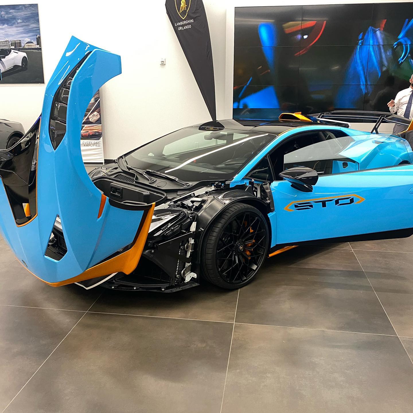 The new #HuracanSTO on display at our local Lamborghini dealership. @fieldsmotorcarsorlando They are now taking order for this track inspired street legal GT3 car. Fantastic fit and finish