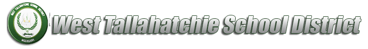 Logo for West Tallahatchie School District, green and white emblem with text in gray.