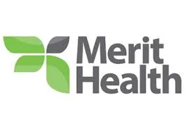 Merit Health logo with green and gray floral symbol and text.