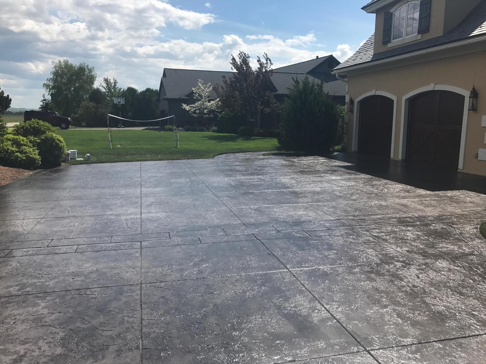 a decorative stone patio and stairs in the Traverse City, MI area