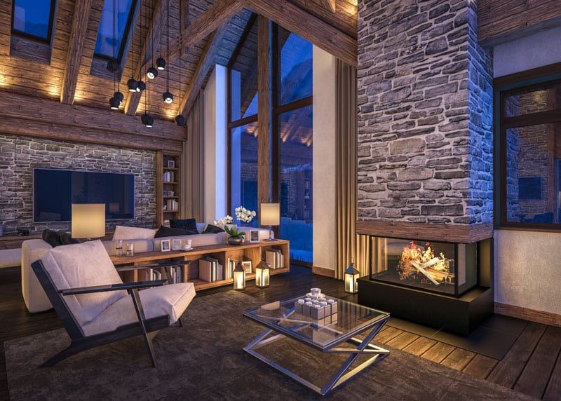 Cultured stone fireplace and decorative concrete in Traverse City, MI