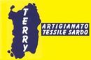 Un logo per Terry - l'artigianato tessile sardo su sfondo giallo.