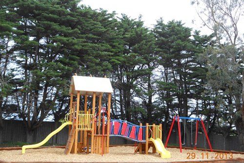 The colourful adventure playground and swing set at Gum Tree Caravan Park