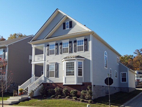 HardiePlank-LapSiding Light Mist Blue color with Black Shutters