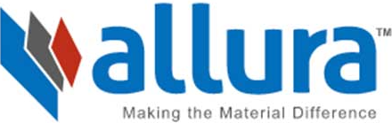 Allura logo in blue with red and gray geometric mark, tagline “Making the Material Difference”