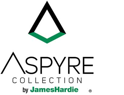 Aspyre Collection by James Hardie logo with black and green geometric mark