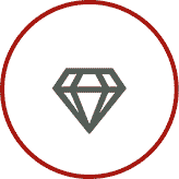 Gray diamond icon inside a red outlined circle on a white background