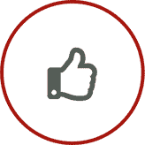 Gray thumbs-up icon inside a red outlined circle on a white background