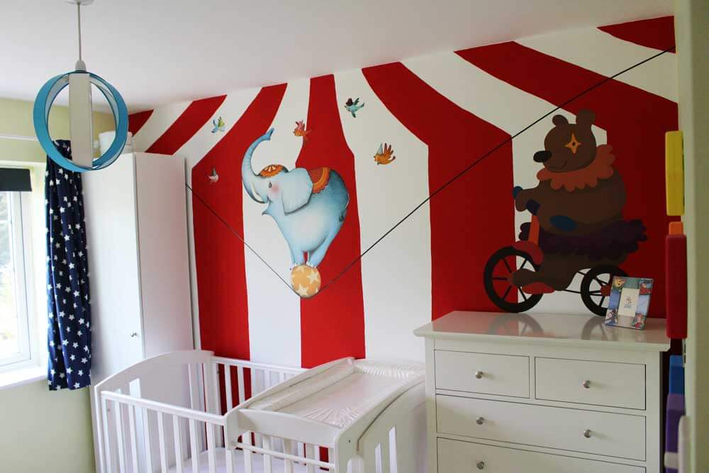 cute little elephant  at circus theme wall painting