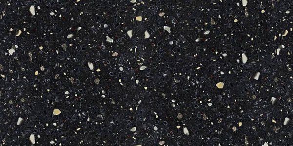 Black granite countertop surface with speckled white and tan mineral flecks.